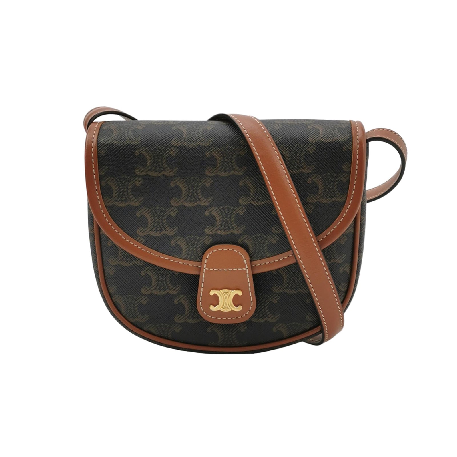 Sac Besace Triomphe en cuir monogram marron Celine